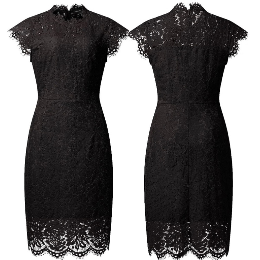 NWT MEROKEETY Women's Sleeveless Lace Floral Cocktail Dress Crew Neck black L - Picture 4 of 13